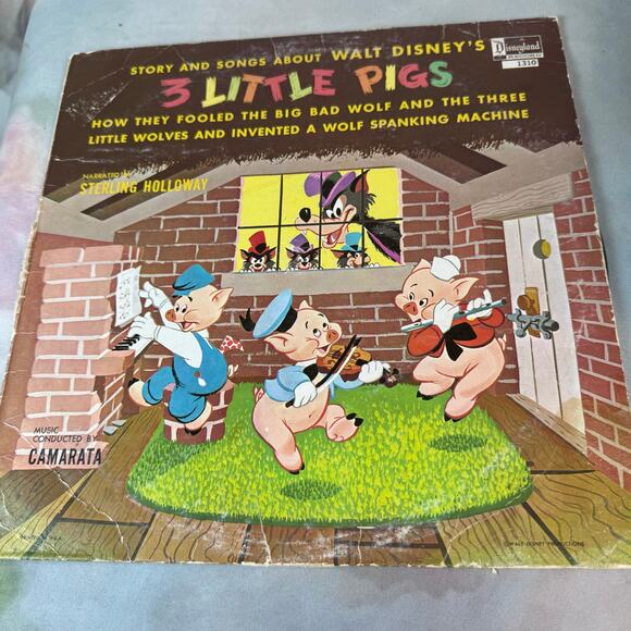 Vintage Walt Disney Three Little Pigs Stories & Songs Vinyl Record - Picture 1 of 5